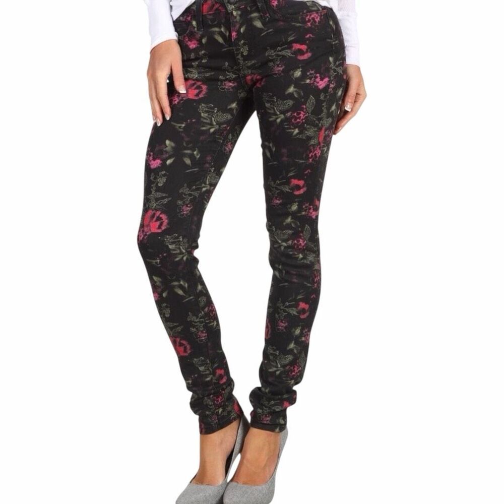 JOE’S JEANS Women's Black Pink Electric Floral Skinny Jeans Size 26